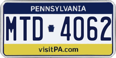 PA license plate MTD4062