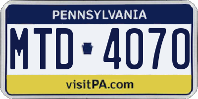 PA license plate MTD4070