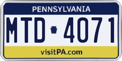 PA license plate MTD4071