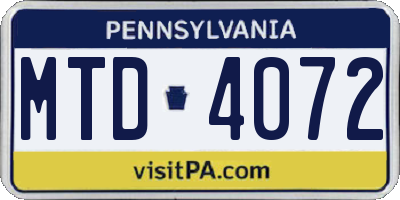 PA license plate MTD4072