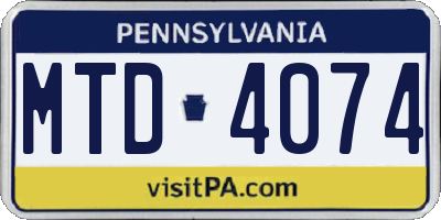 PA license plate MTD4074