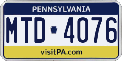 PA license plate MTD4076