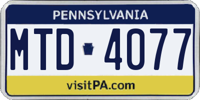 PA license plate MTD4077