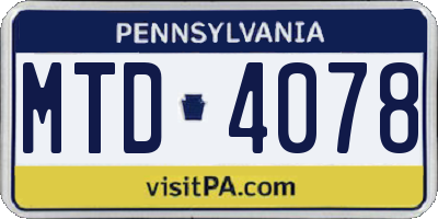 PA license plate MTD4078