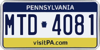PA license plate MTD4081