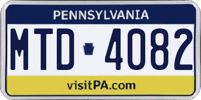 PA license plate MTD4082