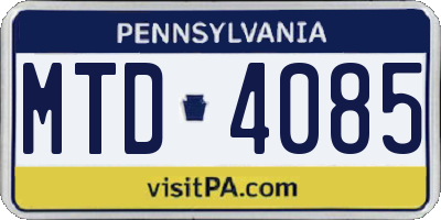 PA license plate MTD4085