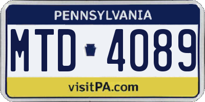 PA license plate MTD4089