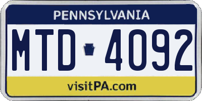 PA license plate MTD4092