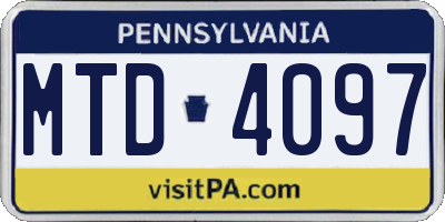 PA license plate MTD4097