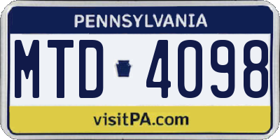 PA license plate MTD4098