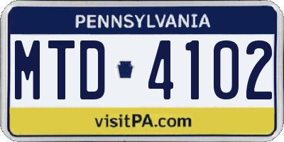 PA license plate MTD4102