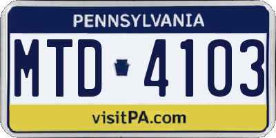 PA license plate MTD4103