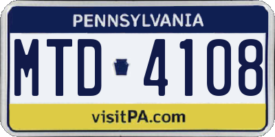 PA license plate MTD4108