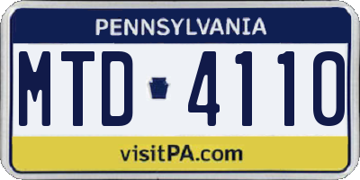PA license plate MTD4110