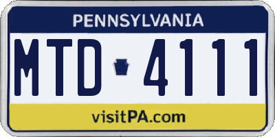 PA license plate MTD4111
