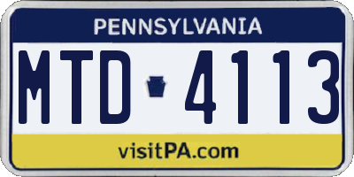 PA license plate MTD4113