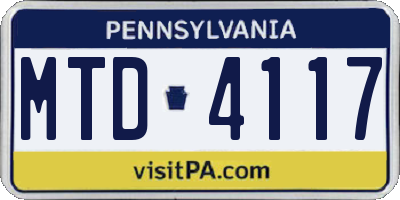 PA license plate MTD4117