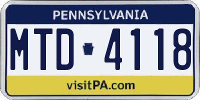 PA license plate MTD4118