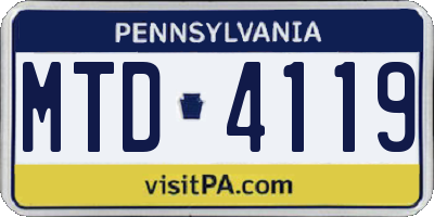PA license plate MTD4119
