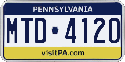 PA license plate MTD4120