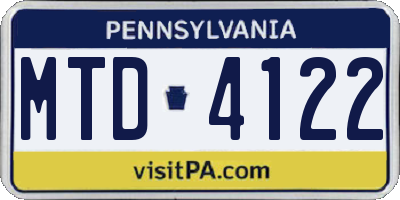 PA license plate MTD4122