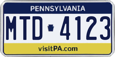 PA license plate MTD4123