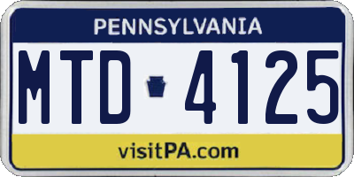 PA license plate MTD4125