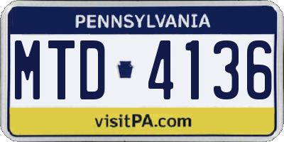 PA license plate MTD4136