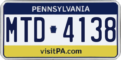 PA license plate MTD4138