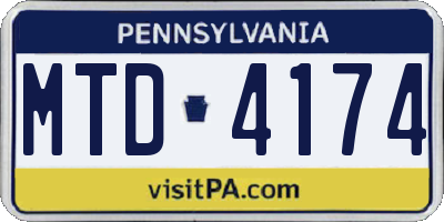 PA license plate MTD4174