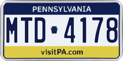 PA license plate MTD4178