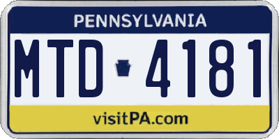 PA license plate MTD4181