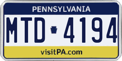 PA license plate MTD4194