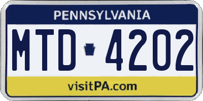PA license plate MTD4202