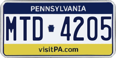 PA license plate MTD4205