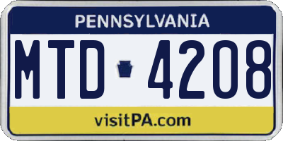 PA license plate MTD4208