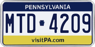 PA license plate MTD4209