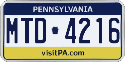 PA license plate MTD4216