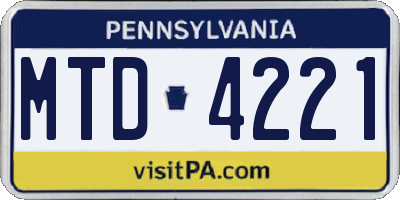 PA license plate MTD4221