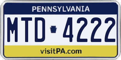 PA license plate MTD4222