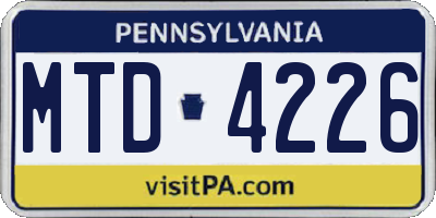 PA license plate MTD4226
