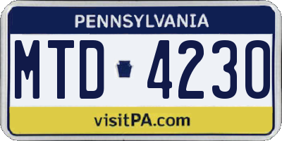 PA license plate MTD4230