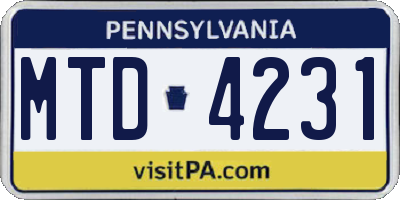 PA license plate MTD4231