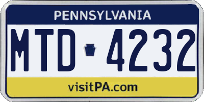 PA license plate MTD4232