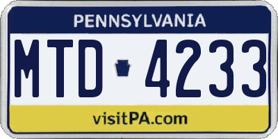 PA license plate MTD4233