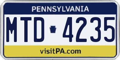 PA license plate MTD4235