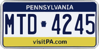 PA license plate MTD4245