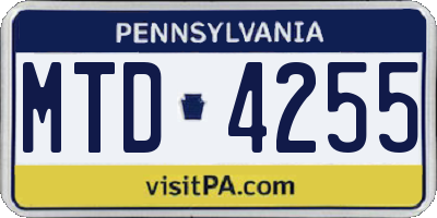 PA license plate MTD4255