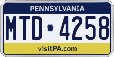 PA license plate MTD4258